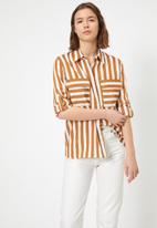 Koton - Classic neck pocket detailed shirt - brown & white