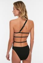 Trendyol - Textured one shoulder swimsuit  - black
