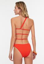 Trendyol - Textured one shoulder swimsuit   - red