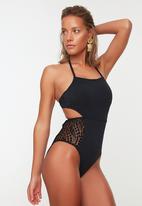 Trendyol - Lace detailed halter neck swimsuit   - black