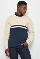 Lark & Crosse - Stripe pattern crew neck knit - ecru & navy