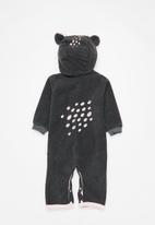 Little Lumps - Bear spotted polar babygro - charcoal/pink lining