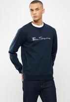 Ben Sherman - Check emb crew fleece sweater - navy
