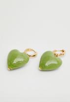 MANGO - Heart-shape earrings - gold & green 