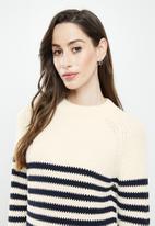 POLO - Breton stripe chunky knit - white