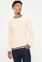 Brave Soul - Muscle fit sweater - oatmeal & navy
