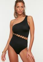 Trendyol - Piping detailed one shoulder swimsuit - black