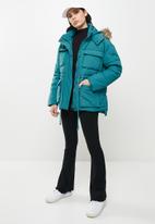 Koton - Hooded faux fur detailed puffer jacket - blue