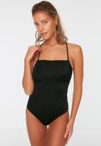 Trendyol - Cross back swimsuit - black