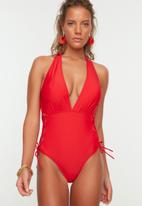 Trendyol - Tie detailed swimsuit - red