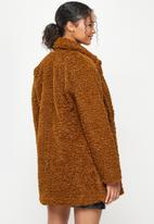 Koton - Lapel collar teddy coat - brown