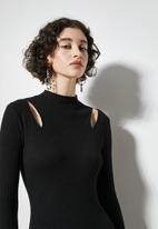 VELVET - Soft touch rib cut out shoulder midi dress - black