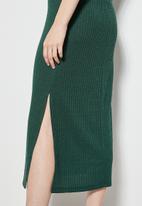 VELVET - Cut away asym knit dess - green