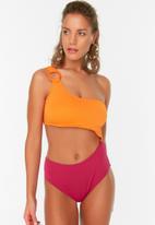 Trendyol - Color block swimsuit - fuchsia & orange 