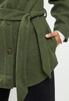 Koton - Lapel collar belt waist shacket - green 