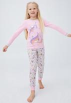 Cotton On - Florence long sleeve pyjama set - cali pink retro floral unicorn