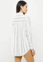 Koton - Neck detailed long sleeve striped shirt - white