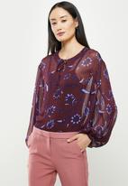 Koton - V neck long sleeve tulle detailed blouse - purple