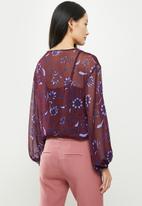 Koton - V neck long sleeve tulle detailed blouse - purple