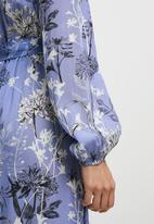 edit - Button down mandarin collar tier maxi - blue floral