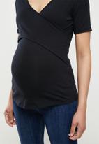 edit Maternity - Maternity wrap bodice nursing tee - black