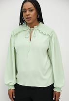 Superbalist - Shirred inset frill blouse - sage