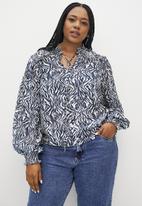Superbalist - Shirred inset frill blouse - optical animal