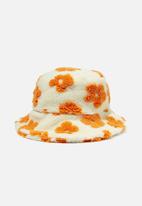 Rubi - Bianca textured bucket hat-orange floral & white