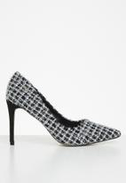 Plum - Disco glitz tweed court heel - black & silver