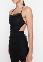Trendyol - Ruched open back side slit dress - black