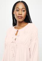 dailyfriday - Tie front gathered blouse - pale pink