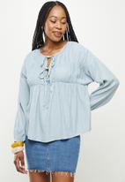 dailyfriday - Tie front gathered blouse - light blue