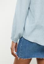 dailyfriday - Tie front gathered blouse - light blue
