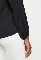 dailyfriday - Tie front gathered blouse - black