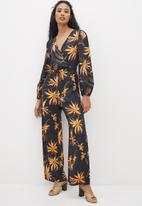 edit - Balloon sleeve tapered jumpsuit - ink scribble floral