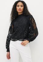 MILLA - Lace statement sleeve blouse - black