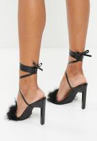 Miss Black - Feather1 ankle tie block heel - black