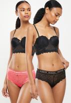 KANGOL - 2-Pack lace boyleg branded elastic - black & pink