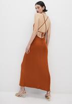 VELVET - Slinky knit cowl slip dress with tie detail - rust