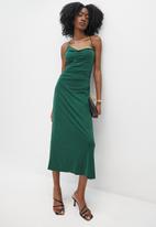 VELVET - Slinky knit cowl slip dress with tie detail - emerald