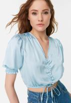 Trendyol - Button detail short sleeve crop blouse - blue