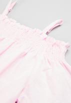 Rebel Republic - Girls drop shoulder top & shorts set - pink & white