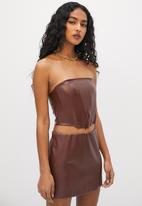 VELVET - Pu corset cropped top - chocolate