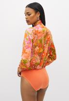 MILLA - Satin wrap bodysuit - orange floral