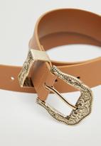 MANGO - Embossed buckle belt - brown