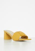 Seduction - Ruched barely there block heel mule - mustard