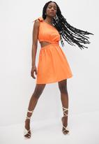 VELVET - Asym mini fit and flare dress with cut out - orange