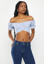 dailyfriday - Tie-back puff sleeve top - blue