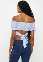 dailyfriday - Tie-back puff sleeve top - blue