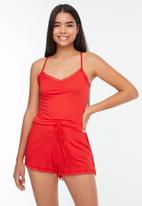 Trendyol - Lace knit pajamas set - red